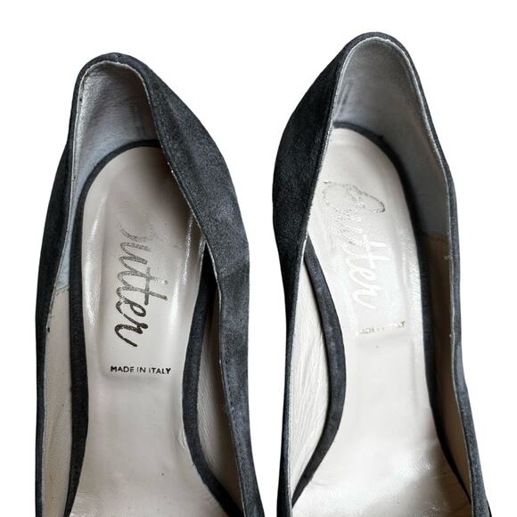 Butter brand US 8M pumps gray suede & black patent leather high heels classic - Picture 10 of 11